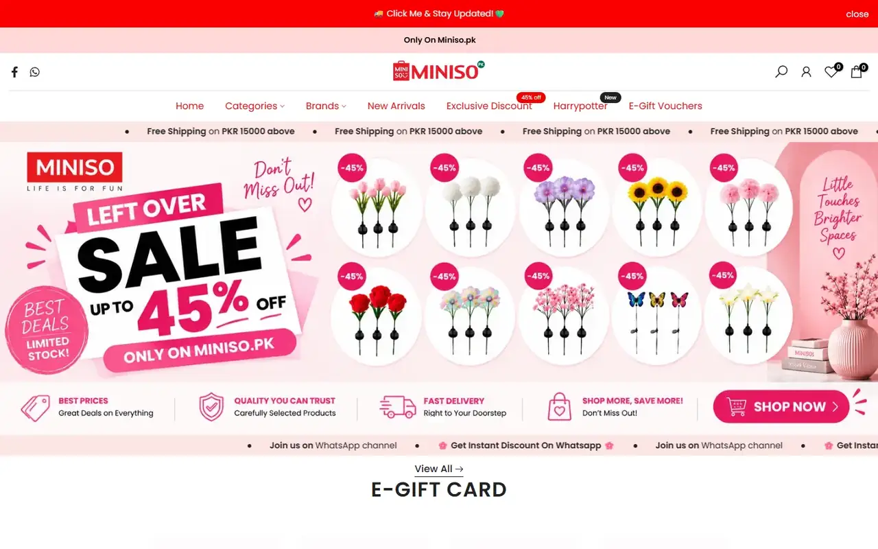 Miniso Pakistan store homepage on desktop