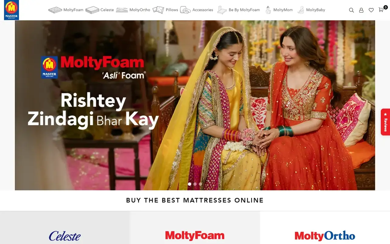 Master MoltyFoam store homepage on desktop