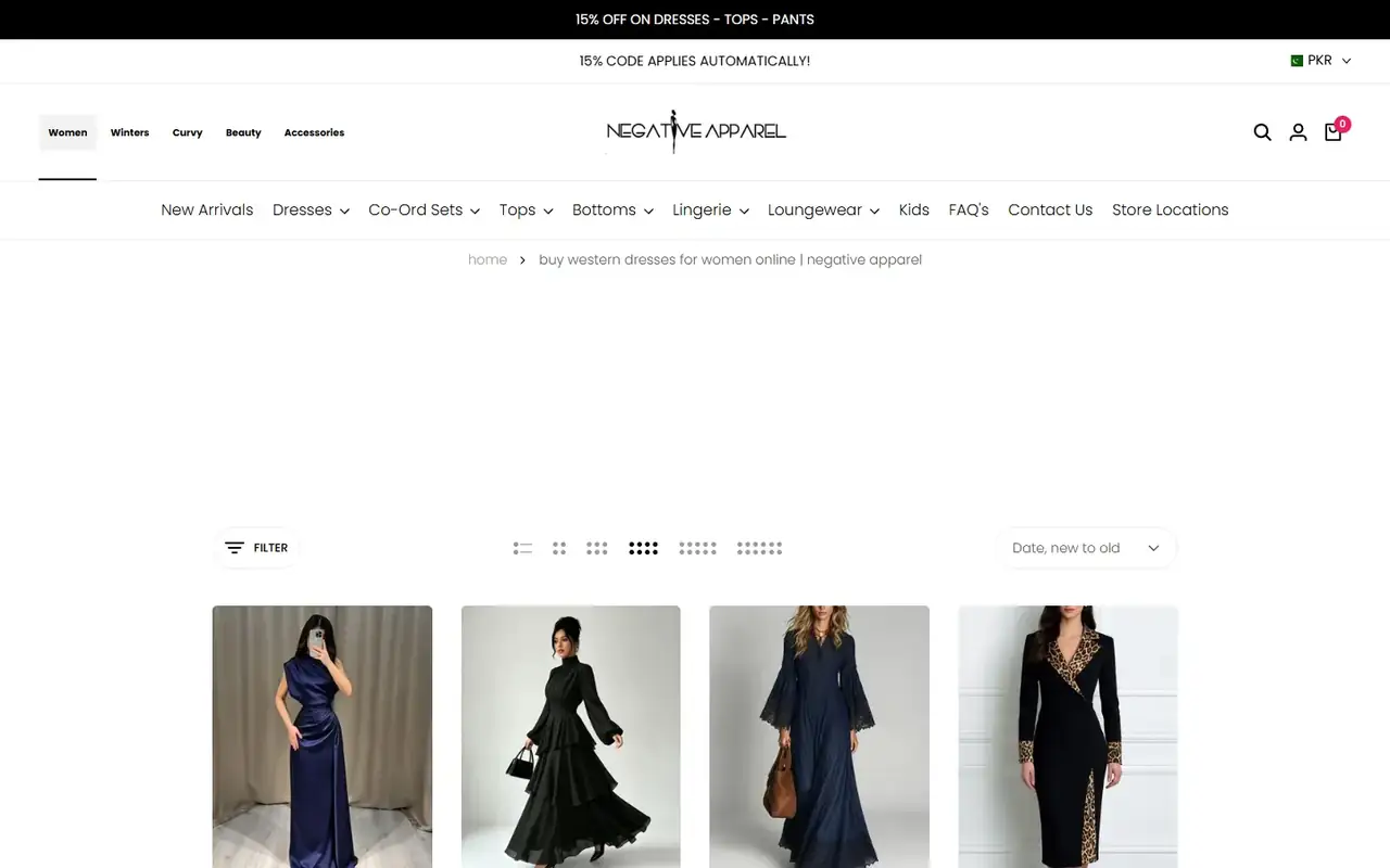 Negative Apparel store, page 2 on desktop