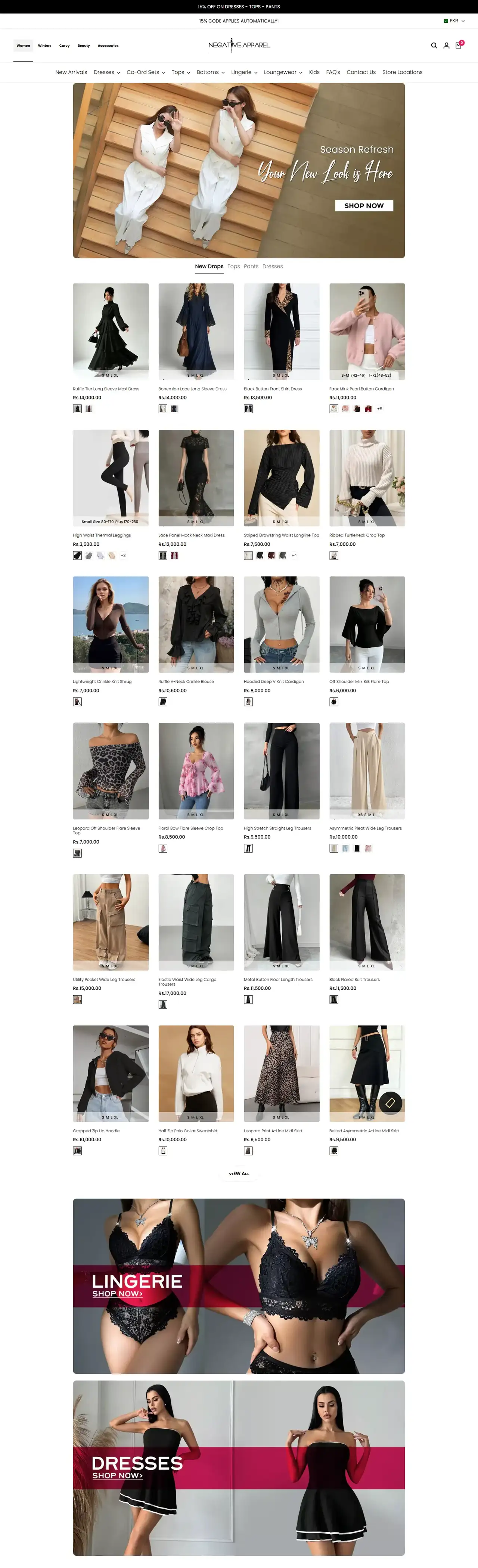 Negative Apparel full homepage on desktop