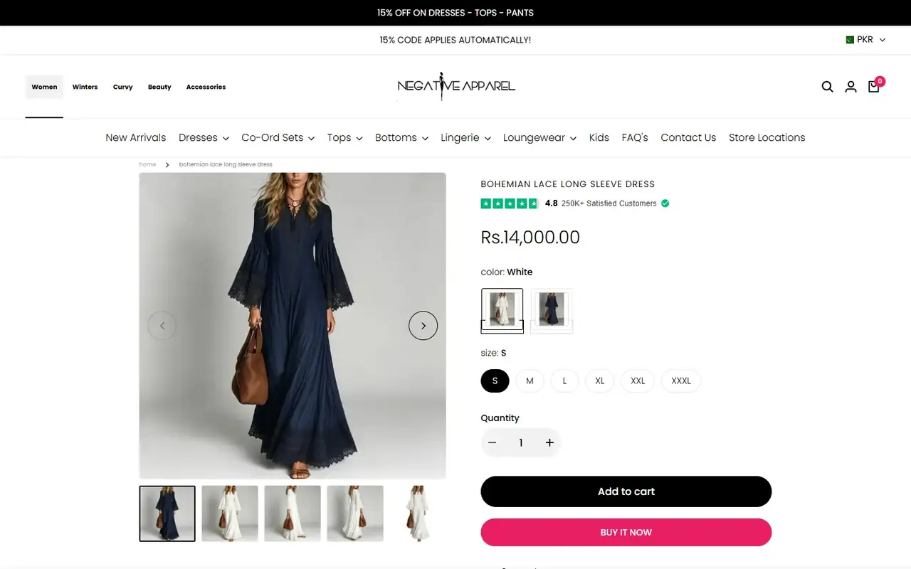 Negative Apparel store, page 3 on desktop