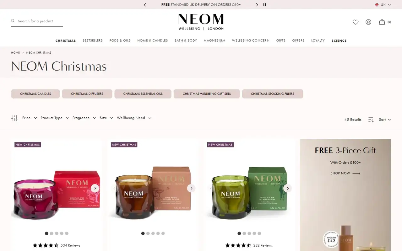 NEOM Wellbeing store, page 2 on desktop