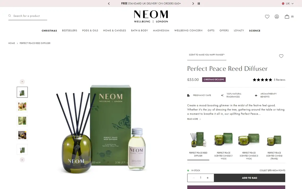 NEOM Wellbeing store, page 3 on desktop