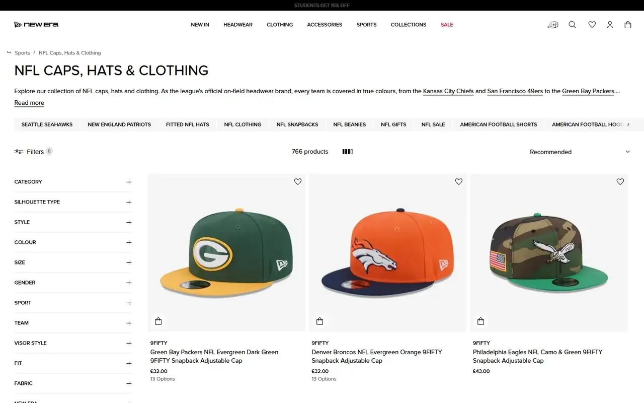 New Era UK store homepage on desktop