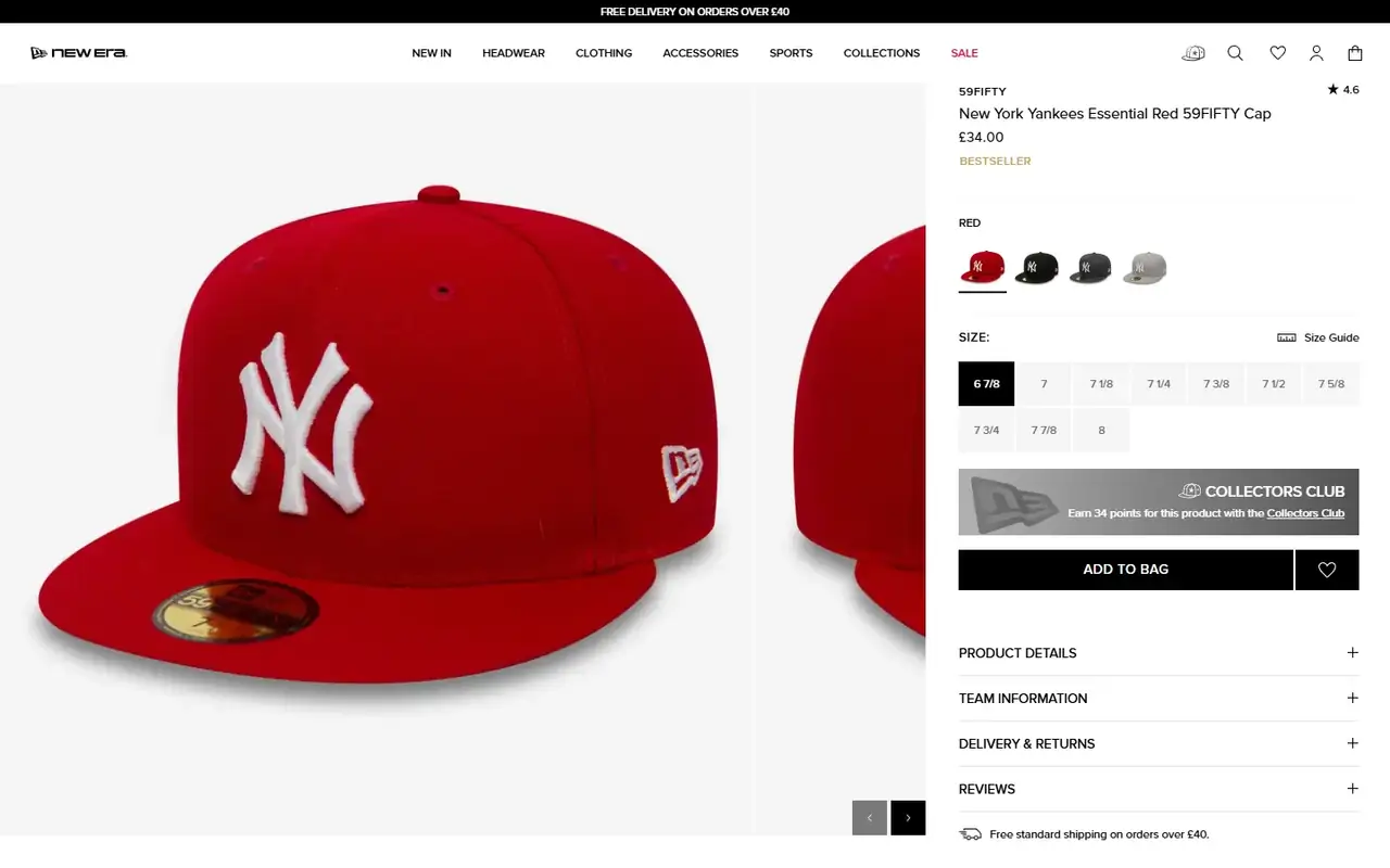 New Era UK store, page 2 on desktop