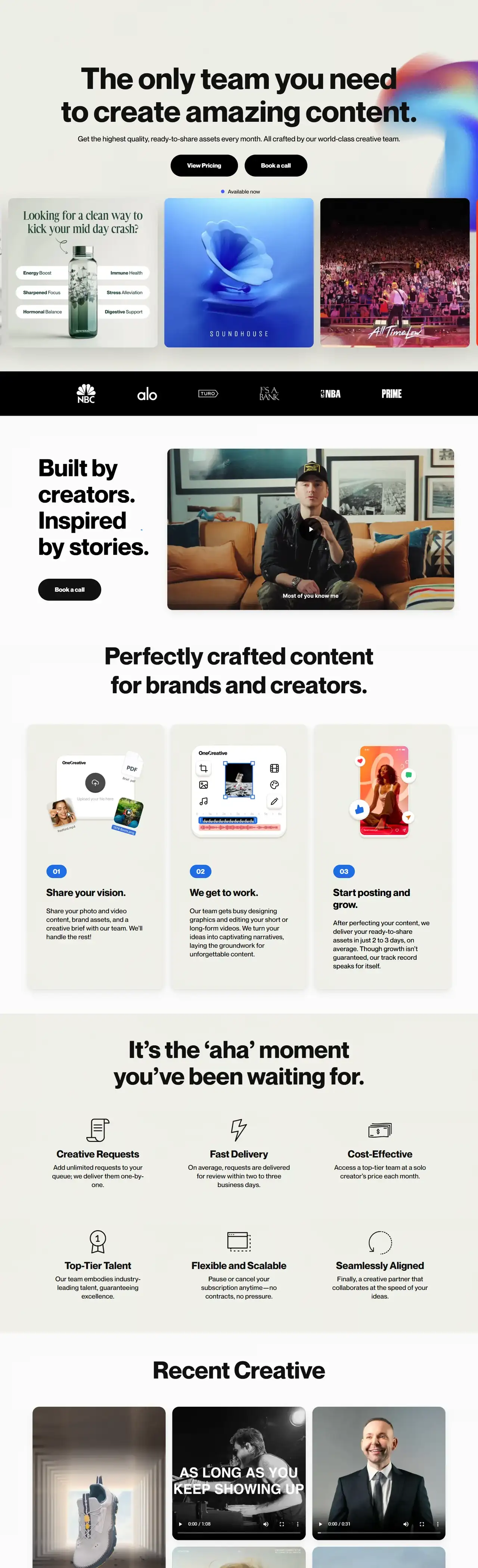 One Creative full homepage on desktop