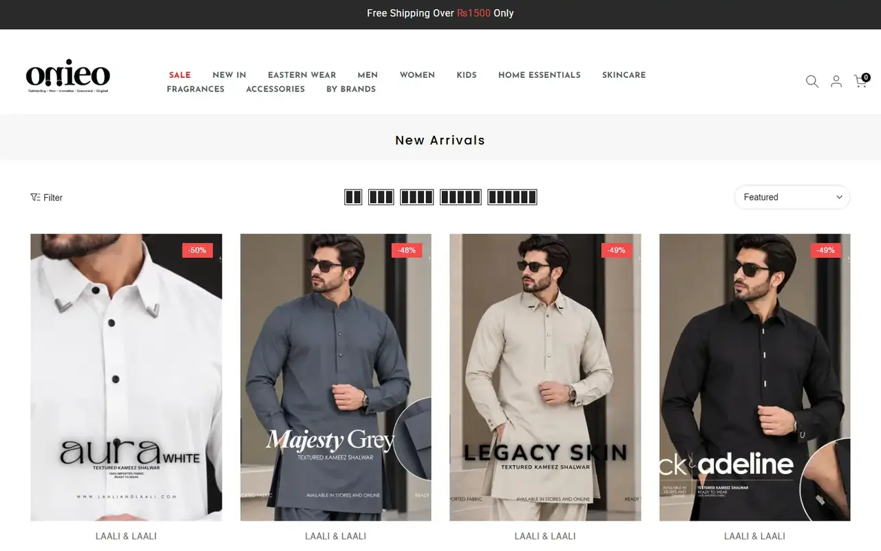 Onieo store, page 2 on desktop