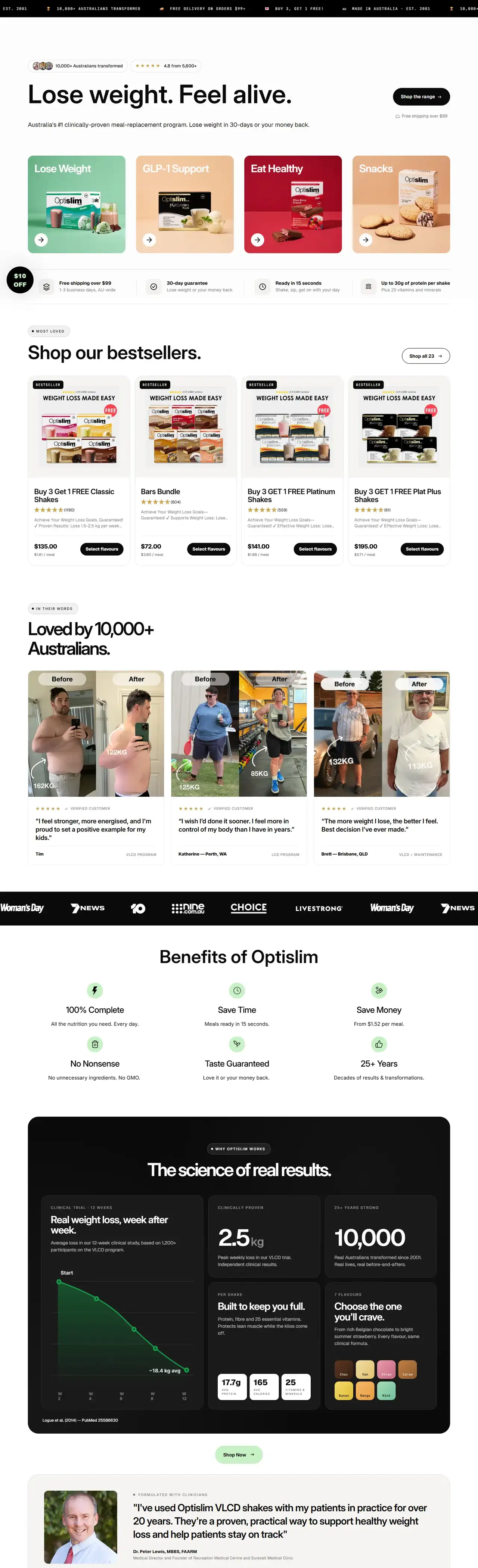 Optislim full homepage on desktop