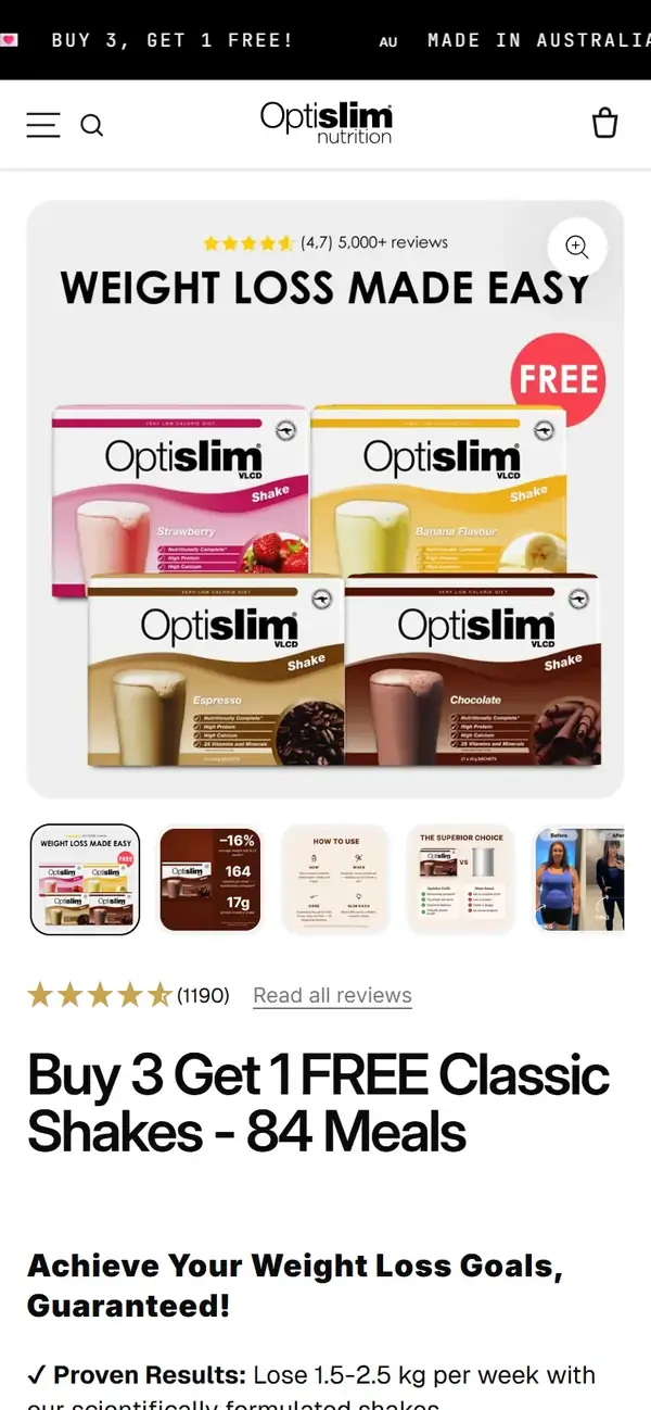 Optislim store on mobile, screen 2
