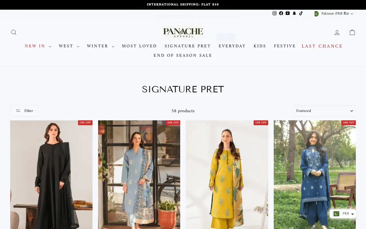 Panache Apparel store, page 2 on desktop