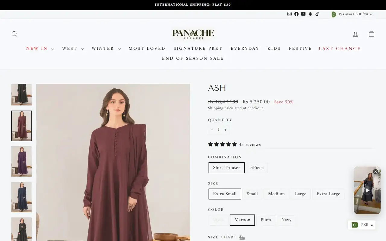 Panache Apparel store, page 3 on desktop