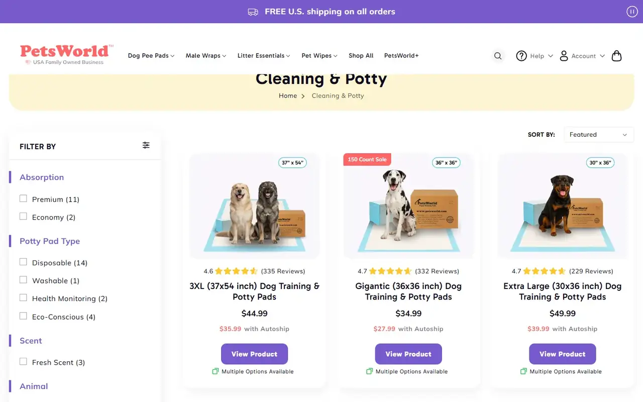 PetsWorld store, page 2 on desktop