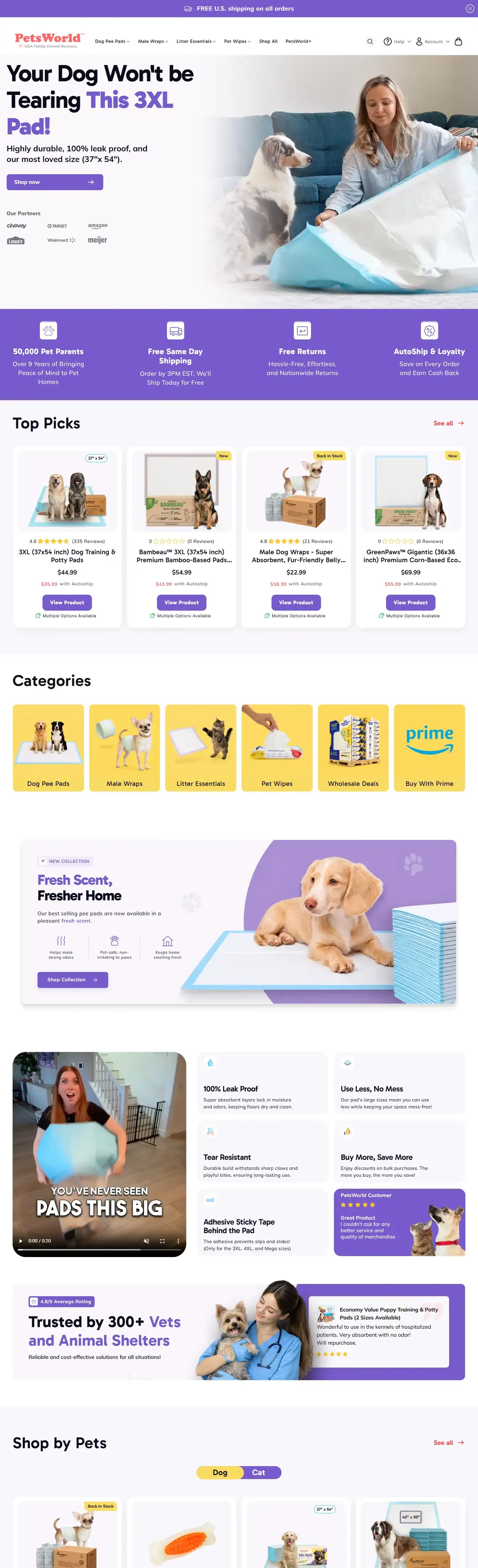 PetsWorld full homepage on desktop