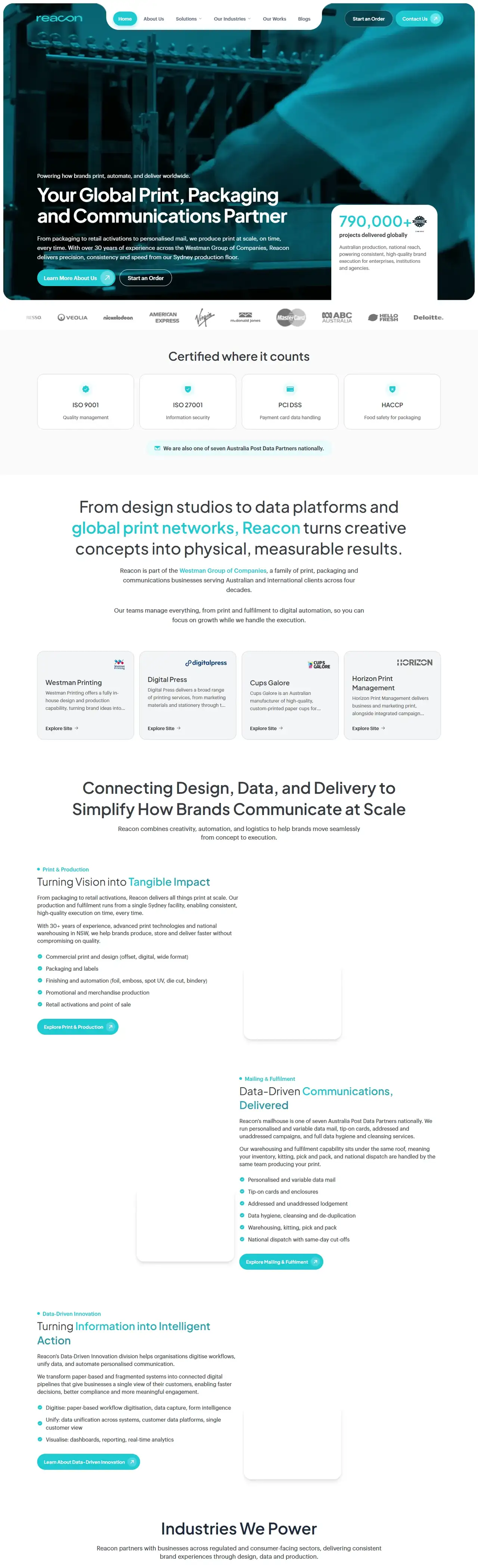 Reacon Group full homepage on desktop