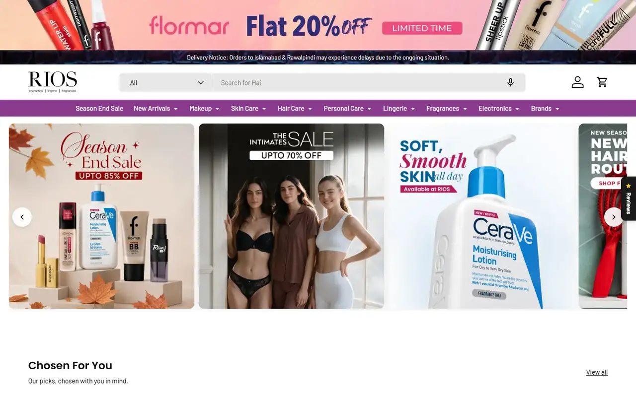 RIOS store homepage on desktop