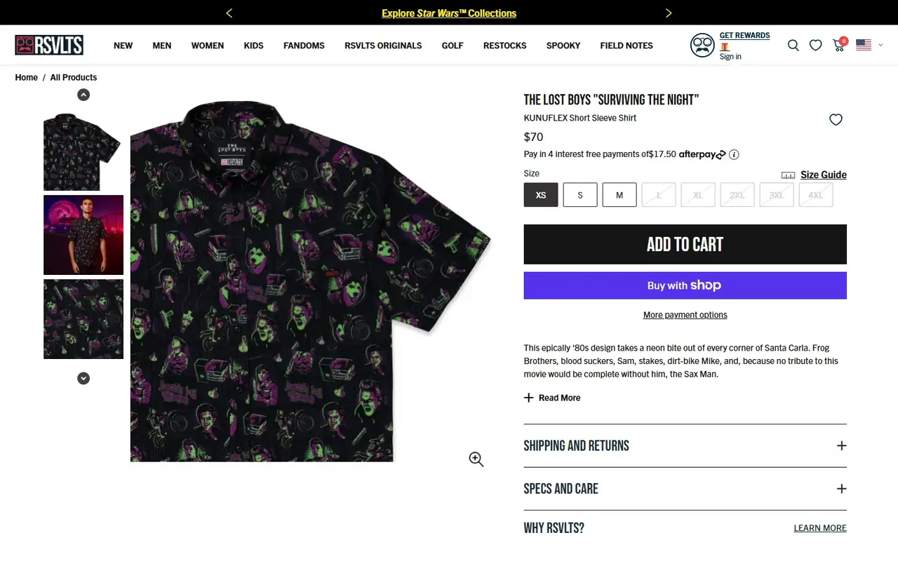 RSVLTS store, page 3 on desktop
