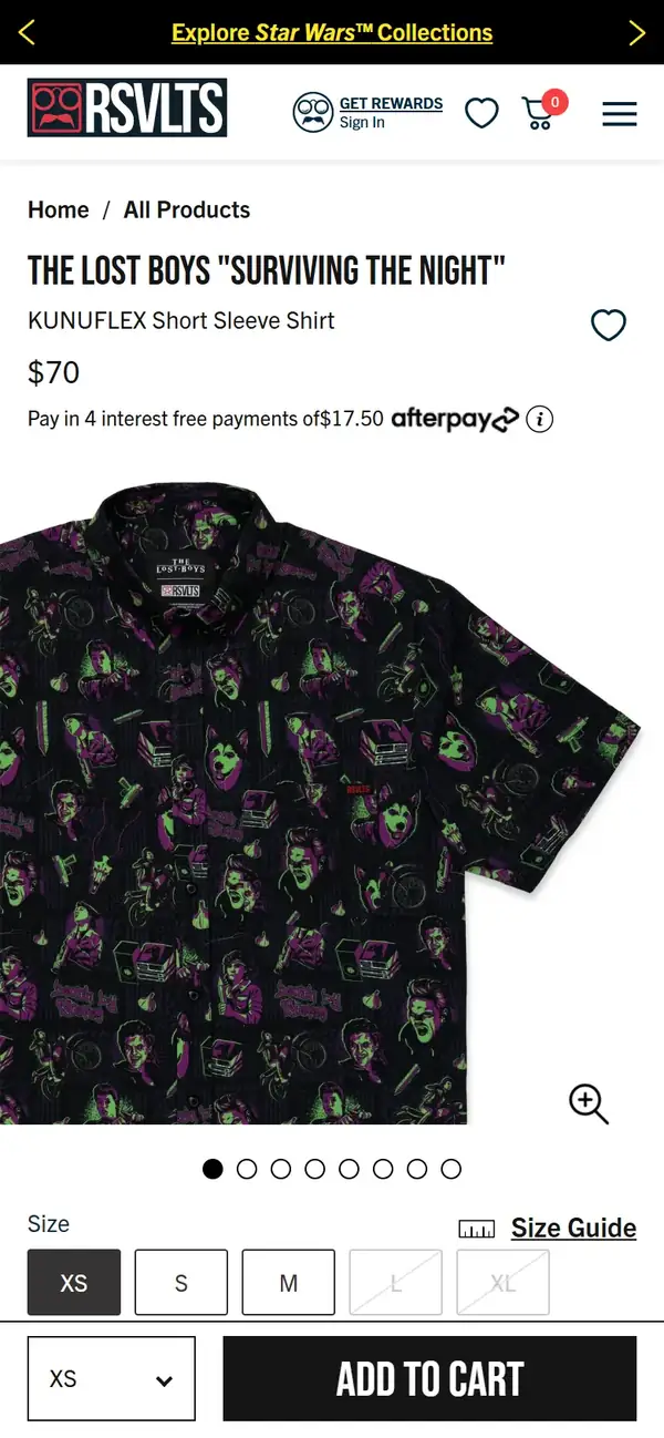 RSVLTS store on mobile, screen 2