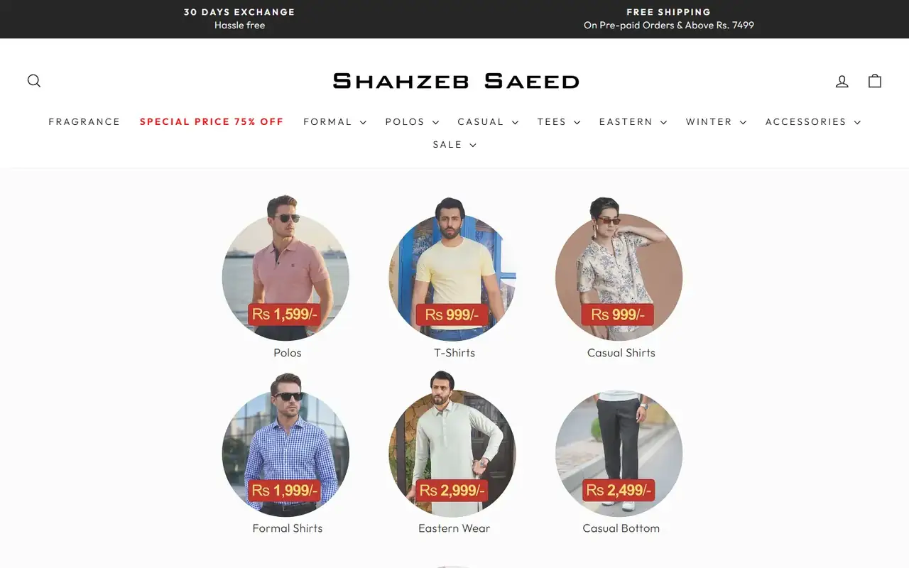 Shahzeb Saeed store, page 2 on desktop