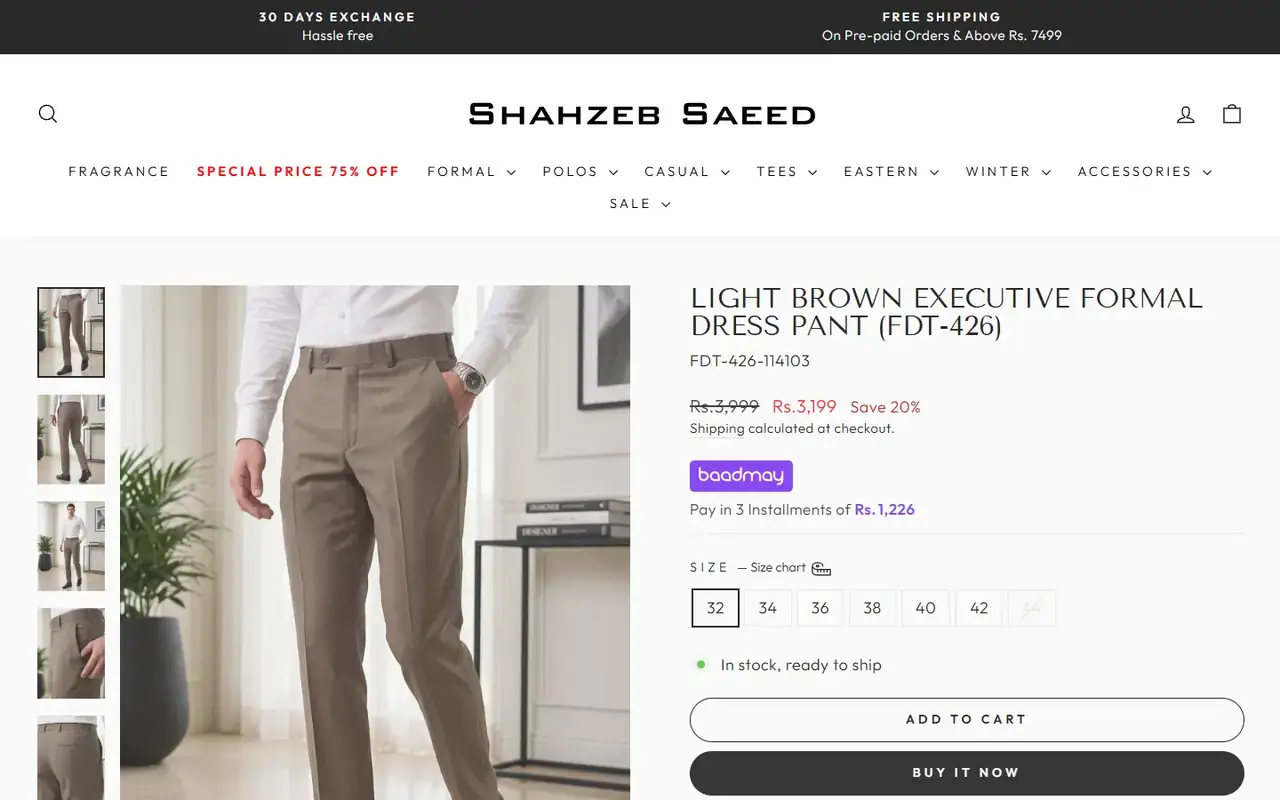 Shahzeb Saeed store, page 3 on desktop
