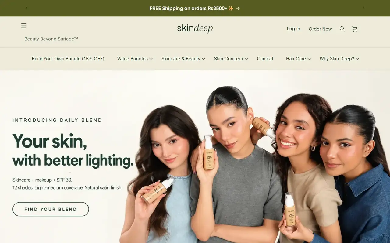 Skin Deep store homepage on desktop