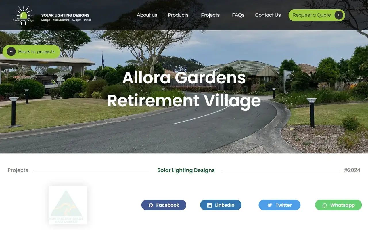 Solar Lighting Designs site, page 2 on desktop