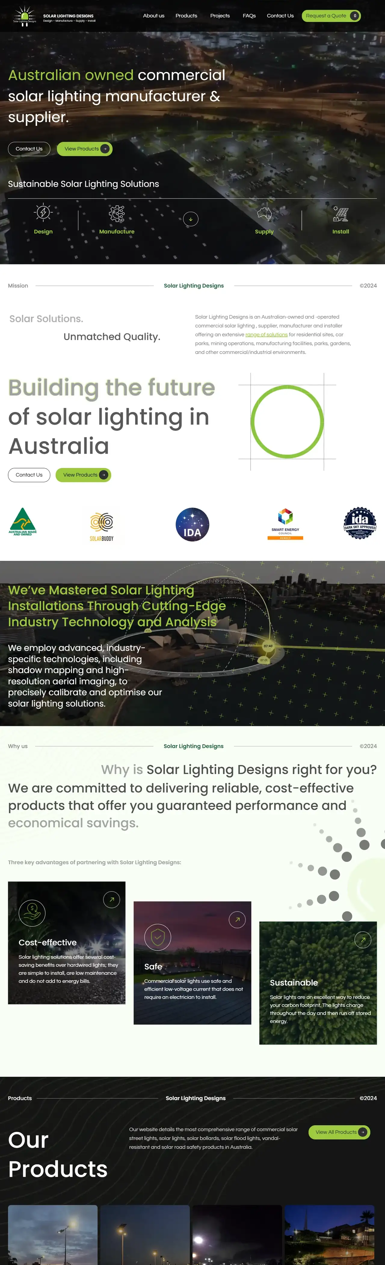 Solar Lighting Designs full homepage on desktop