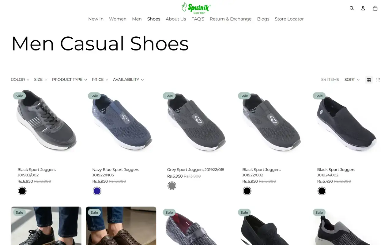 Sputnik Footwear store, page 2 on desktop