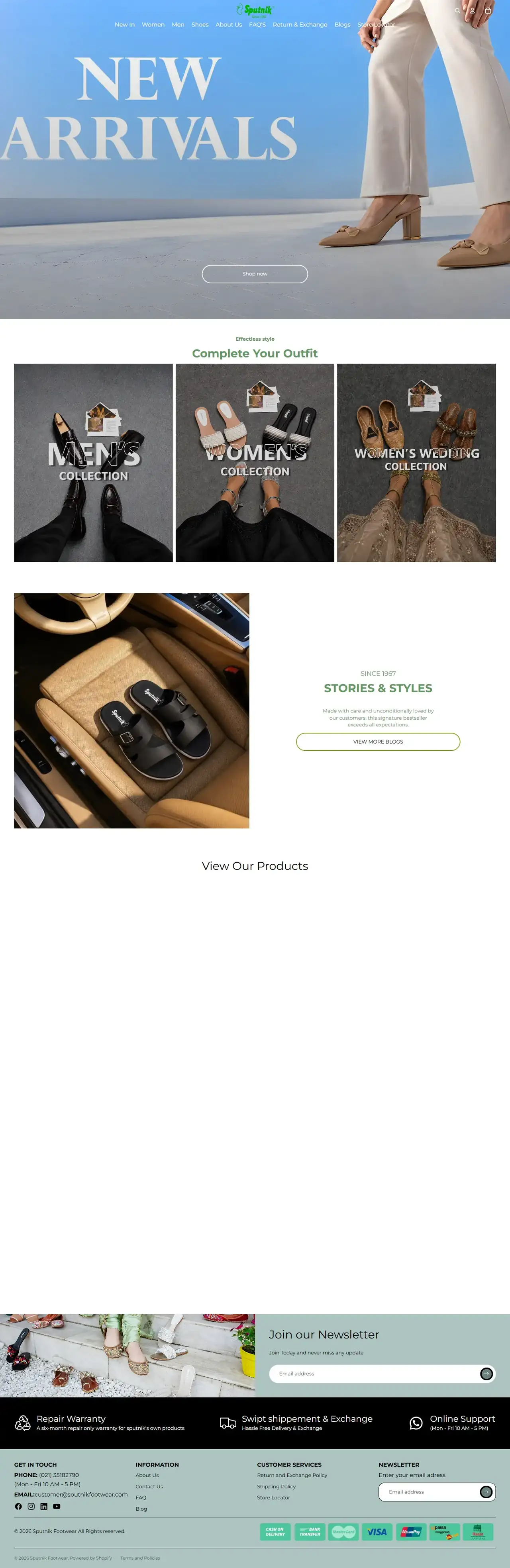 Sputnik Footwear full homepage on desktop