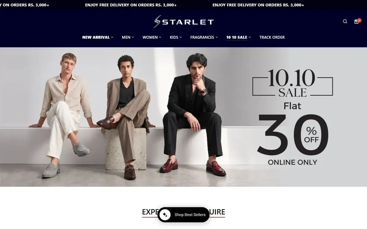 Starlet store homepage on desktop