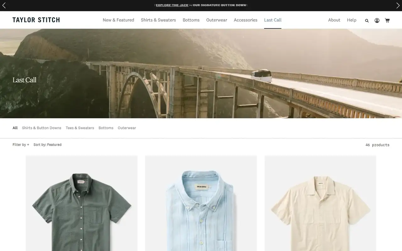 Taylor Stitch store, page 2 on desktop