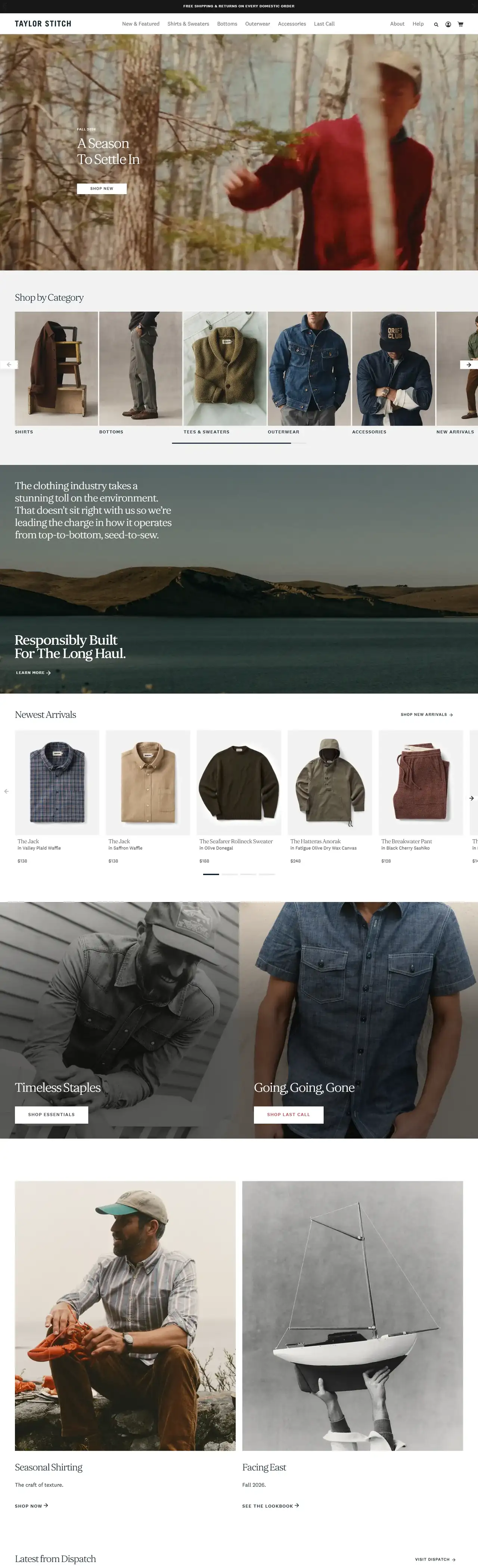 Taylor Stitch full homepage on desktop