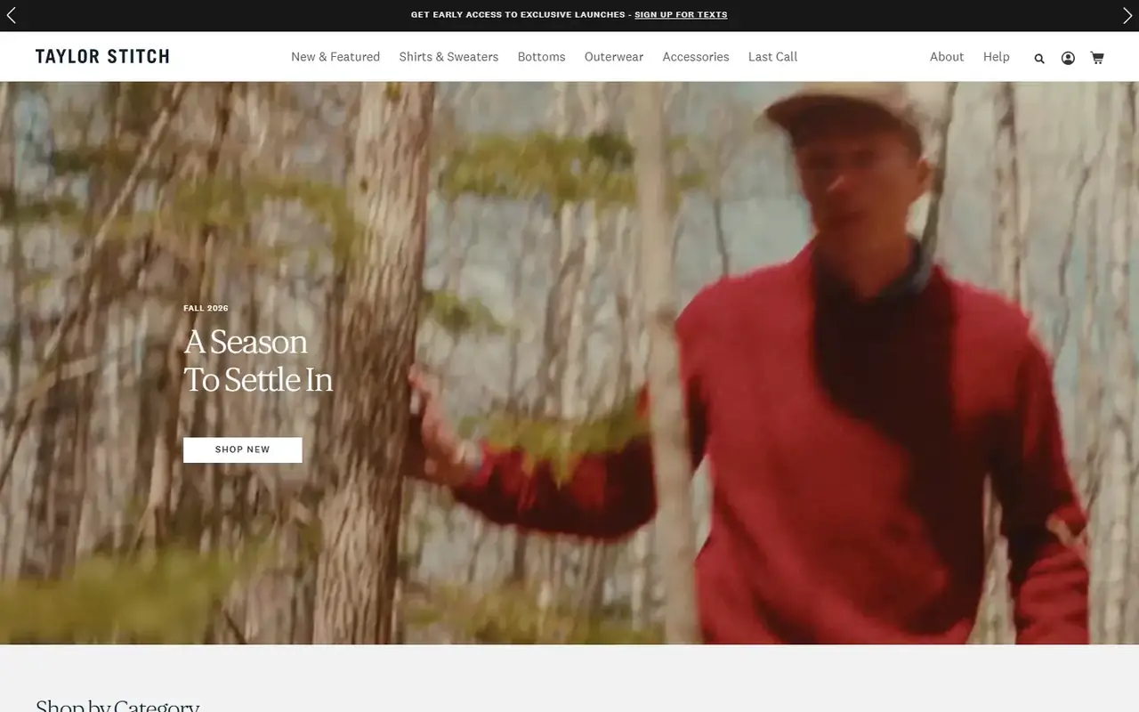 Taylor Stitch store homepage on desktop