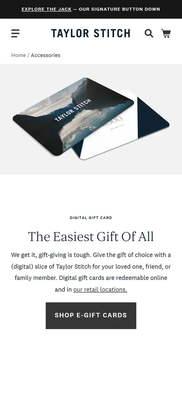 Taylor Stitch store on mobile, screen 2