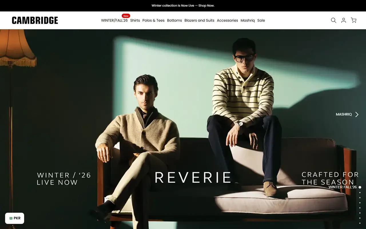 Cambridge store homepage on desktop