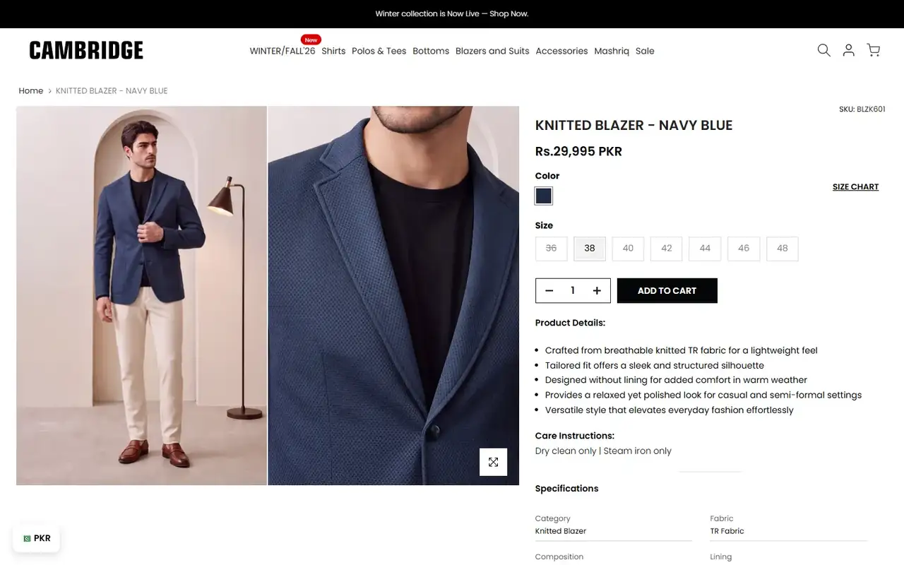 Cambridge store, page 3 on desktop
