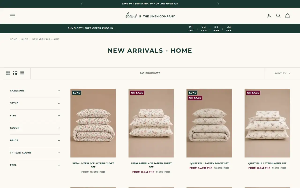 The Linen Company store, page 2 on desktop
