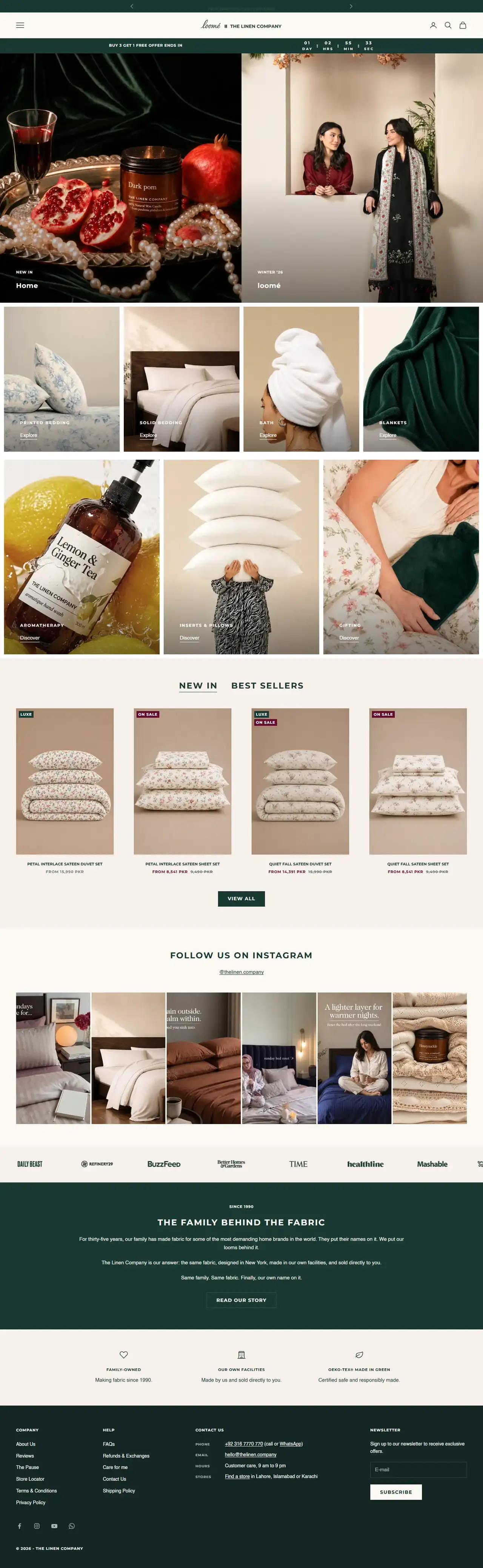 The Linen Company full homepage on desktop