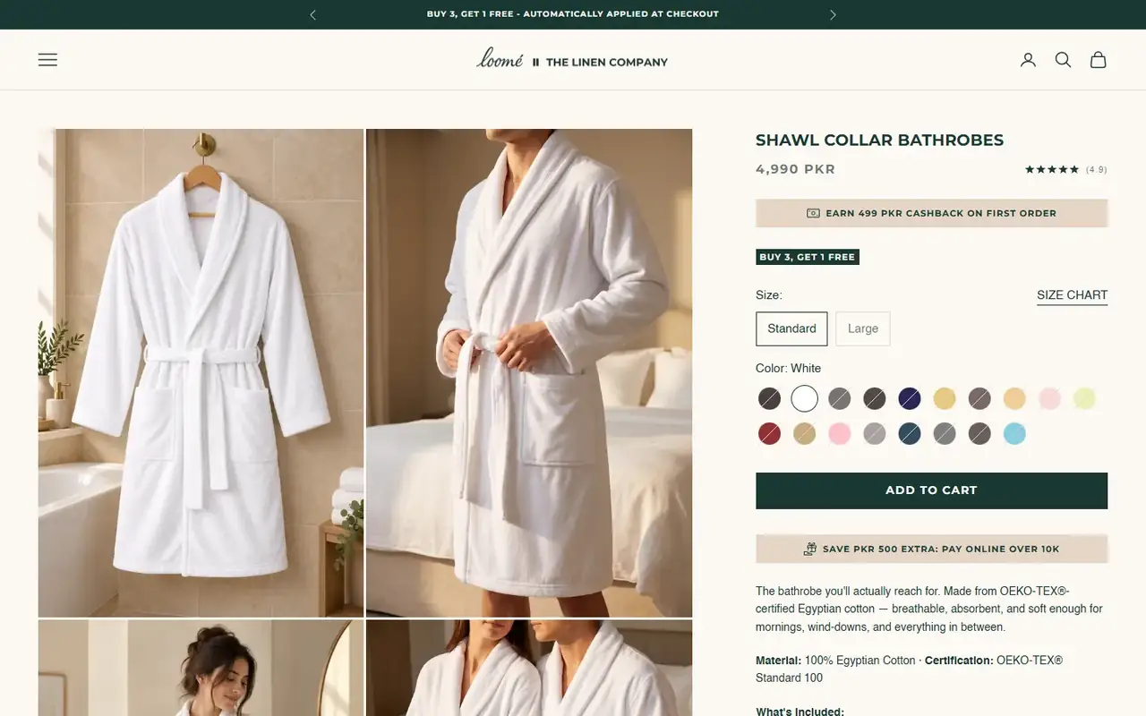 The Linen Company store, page 3 on desktop