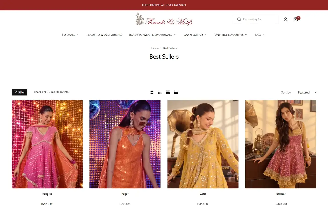 Threads & Motifs store, page 2 on desktop
