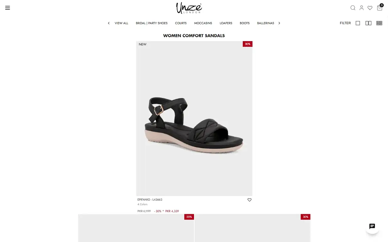 Unze London store, page 2 on desktop