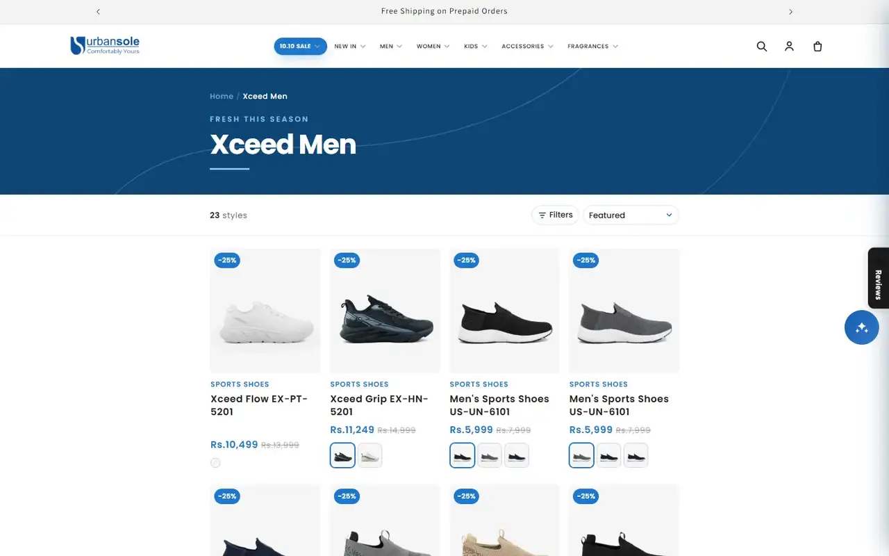Urbansole store, page 2 on desktop