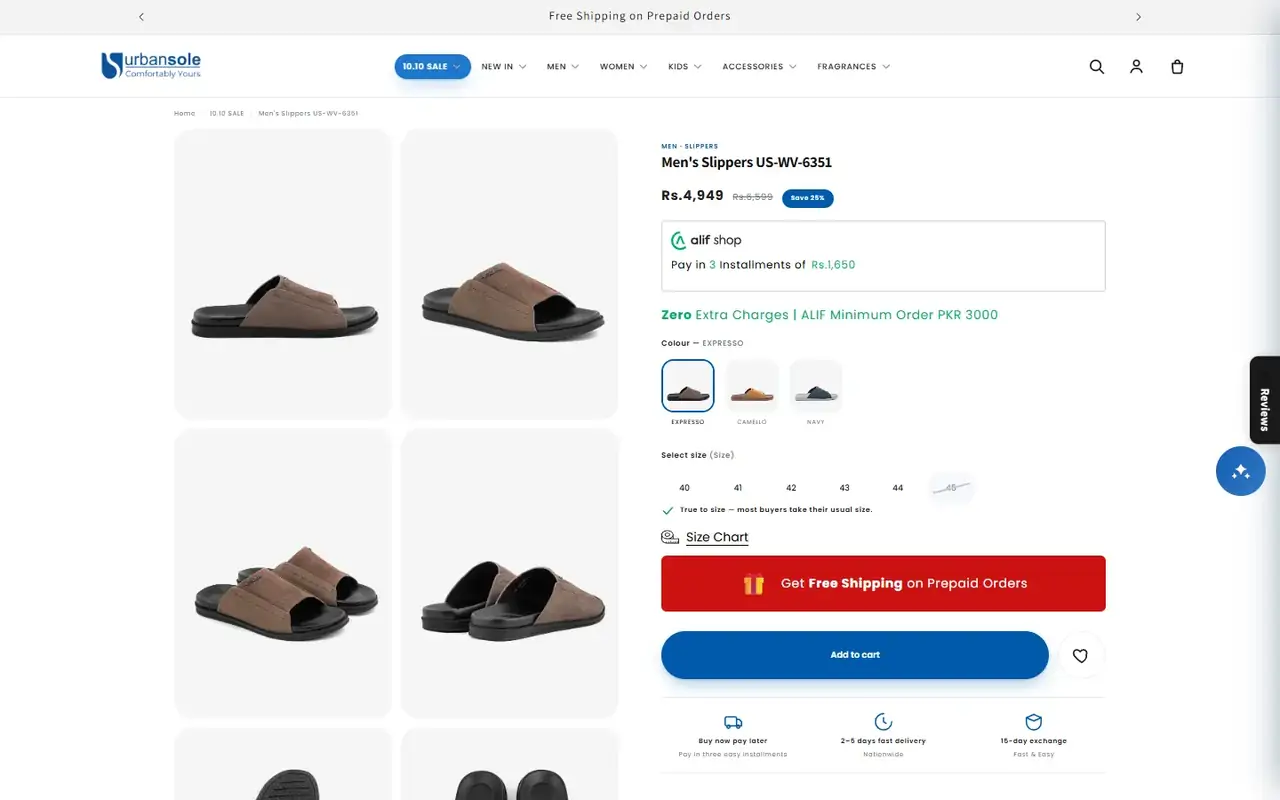 Urbansole store, page 3 on desktop