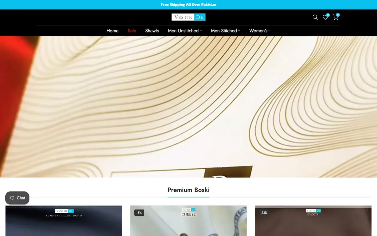 Vestir De store homepage on desktop