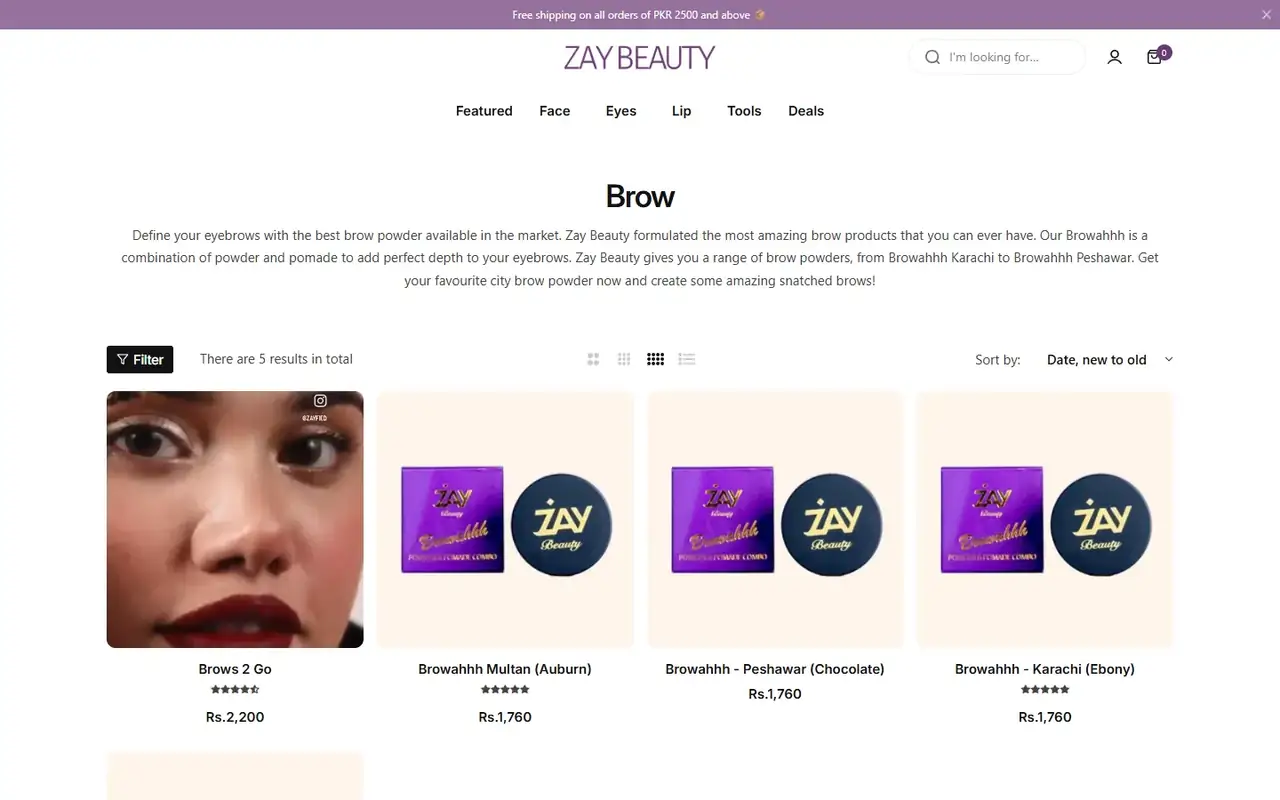 Zay Beauty store, page 2 on desktop