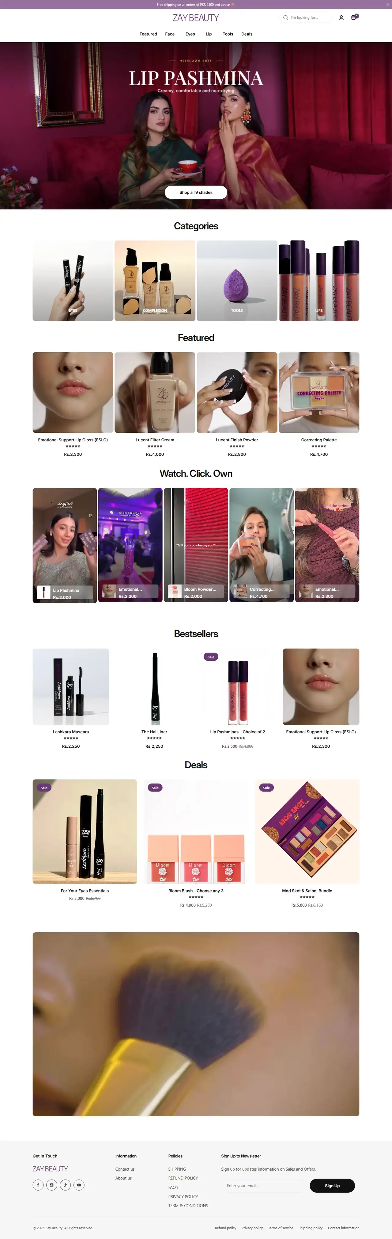 Zay Beauty full homepage on desktop