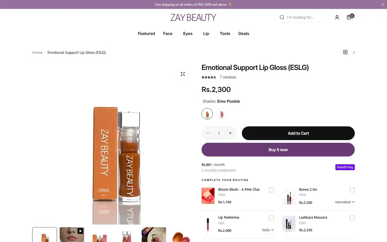 Zay Beauty store, page 3 on desktop