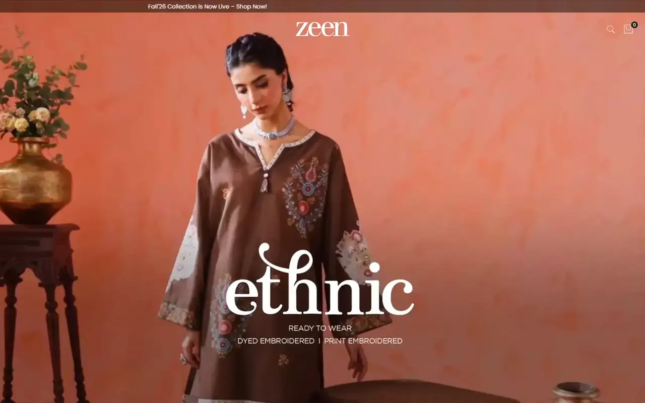 Zeen store homepage on desktop